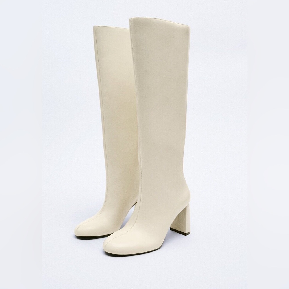 Zara Cream Heeled Boots